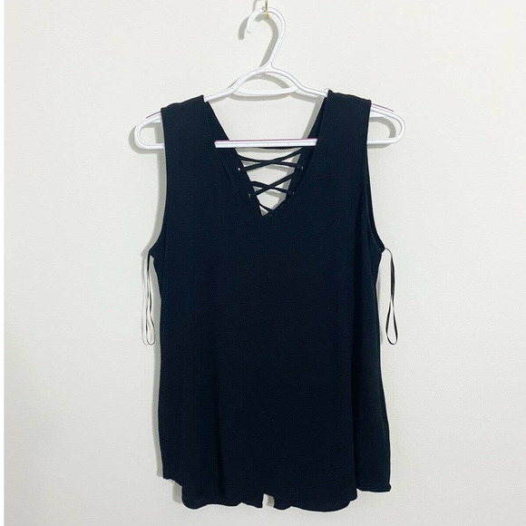 Sleeveless Lace up Back Workout Tee - Picture 1 of 9